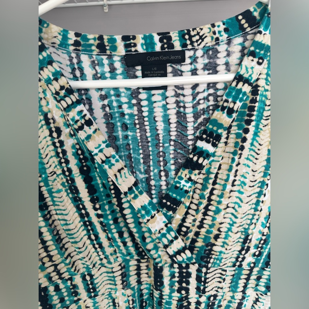 Calvin Klein Jeans Size LARGE Teal and Cream Sleeveless Dress - Picture 4 of 6